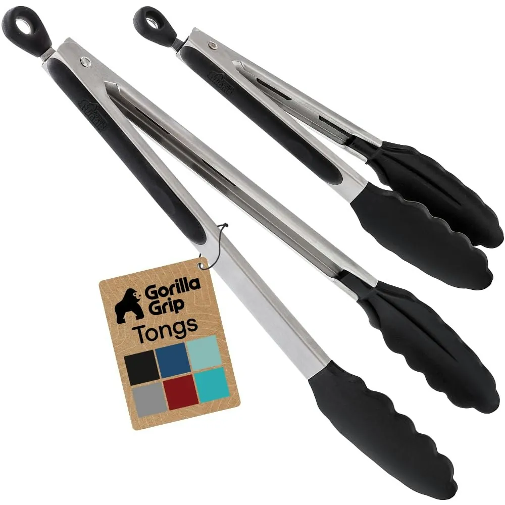 Gorilla Grip Stainless Steel Kitchen Tongs Set of 2