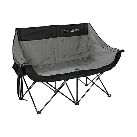 REALEAD Heavy Duty Double Camping Chair (Grey; 650 lbs Capacity)
