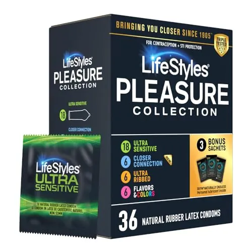 Lifestyles Pleasure Collection Assorted Lubricated Natural Latex Condoms 36 Count