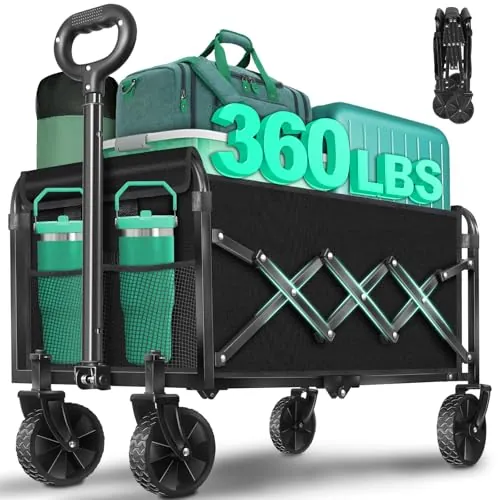 Kovry 360 Lbs Collapsible Wagon Cart with Wheels Foldable (Black)