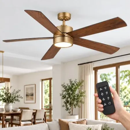 Vaczon 60" Bronze Ceiling Fan with Light, Wood Grain Blades