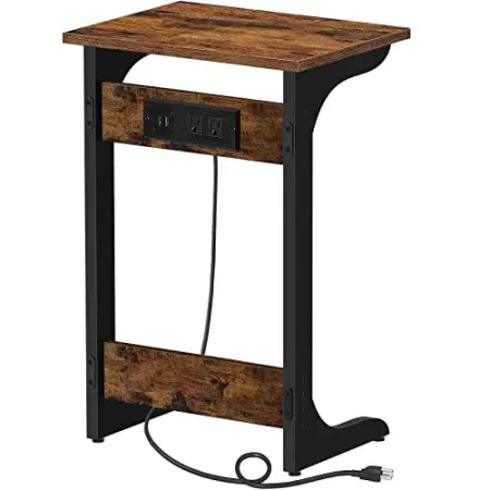 TUTOTAK C Shaped End Table w/ Charging Station