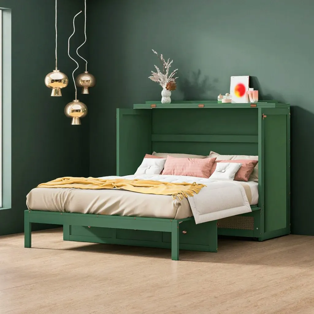 Latitude Run Murphy Bed Cabinet w/ Drawers & Rattan Decor