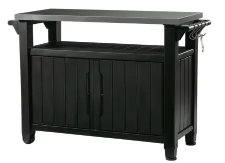 Keter Unity XL Outdoor Durable Kitchen Rolling Bar Cart w/ Storage Cabinet