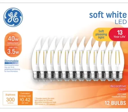 12-Pack GE Classic LED CA11 Deco Candle Bulbs