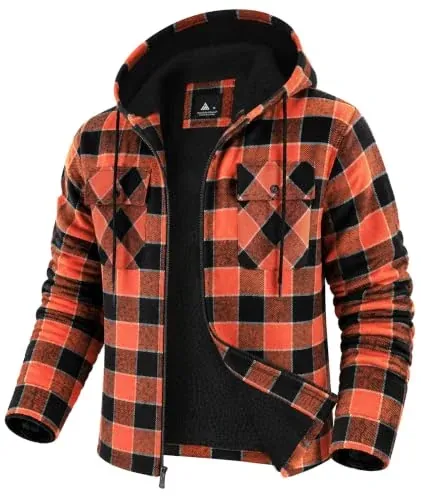 GEEK LIGHTING Men's Flannel Hooded Fleece Sherpa Lined Plaid Jacket