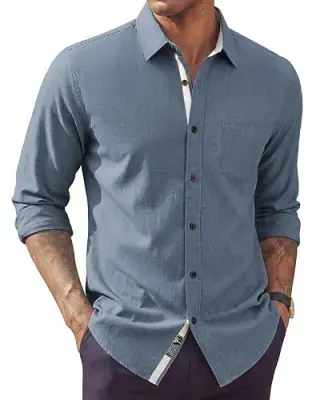 PJ PAUL JONES Men's Linen Long Sleeve Button Down Shirt