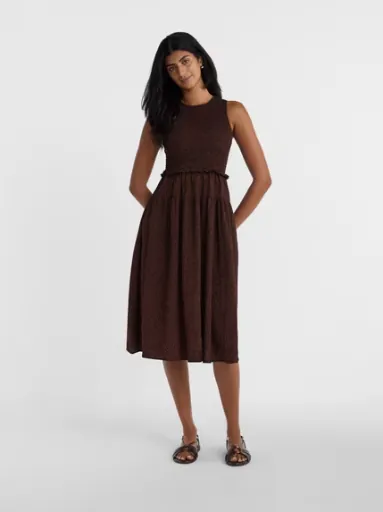 Time and Tru Women's Tiered Midi Dress with Flutter Sleeves (XS-XXXL, Brown or Burgundy)