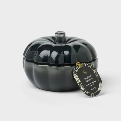 Threshold Small Black Glass Pumpkin Halloween Jar Candle