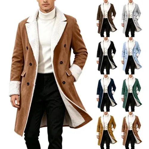 Sherpa Fur Open Front Trench Coat Button Down Peacoat