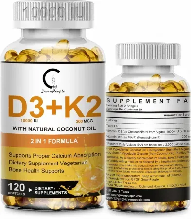 Green People 120-Count Vitamin D3 K2 10000 IU + K2 MK7 200mcg Supplements