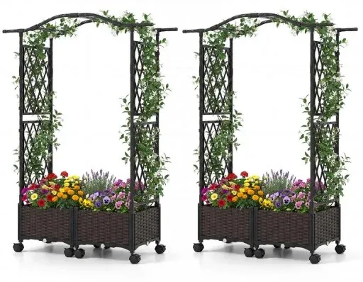 Costway 2-Pack 5' Raised Rolling Garden Beds w/ Trellis & Hanging Roof