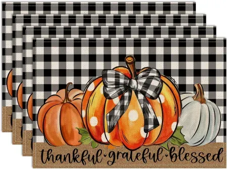4-Pack cusugbaso 12"x18" Thanksgiving Pumpkin Fall Placemats