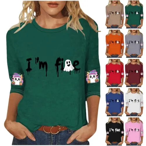 3/4 Length Sleeve Halloween Slogan Tops (Various)