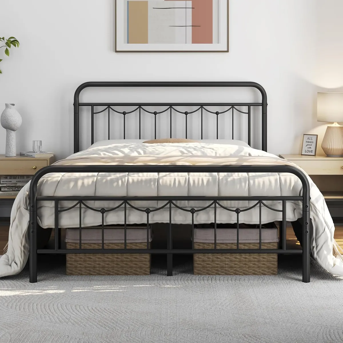 Yaheetech Queen Metal Bed Frame w/ Vintage Spindle Headboard