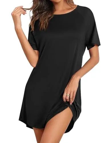 Ekouaer Nightgowns for Women Bamboo Viscose Sleep Shirt (Black)