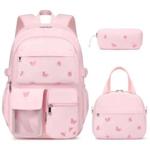 ACESAK Embroidered Girls Backpack with Lunch Bag Set (3-Piece)