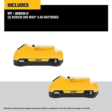 2-Pk DeWALT 20V 3.0 Ah Lithiun-Ion Batteries (DCB230-2)