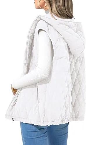 PRETTYGARDEN Women's Fall Fashion Vest Zip Up Jacket (White, Medium)