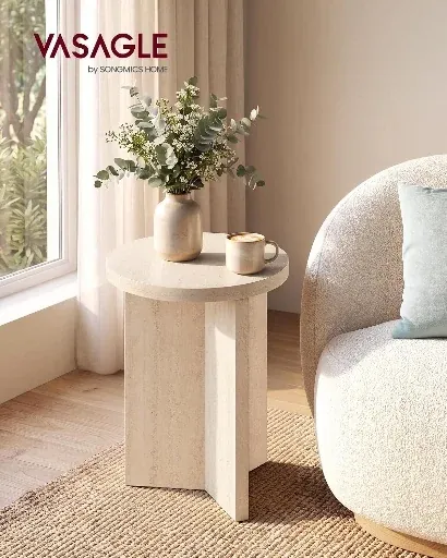 VASAGLE Round Side Table Nightstand with Y-Shaped Base