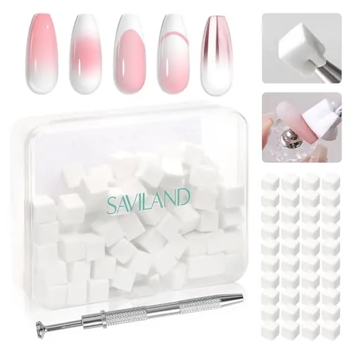 SAVILAND 100-Count Nail Art Sponges for Ombre w/ Grabbing Pen & Storage Box