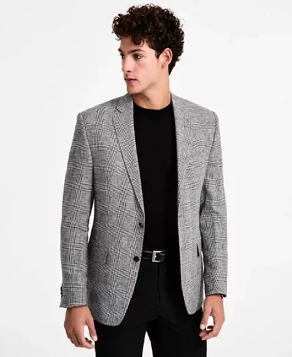 Michael Kors Men's Classic-Fit Linen-Blend Blazer (Black White)