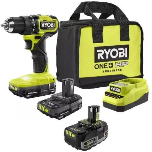 Ryobi ONE+ HP 18V Brushless Cordless Compact 1/2 in. Drill/Driver Kit w/ (2) Batteries, Charger, & 4.0 Ah Battery