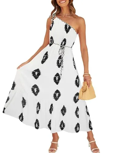 CCTOO Women's One-Shoulder Floral Maxi Dress w/ Pockets