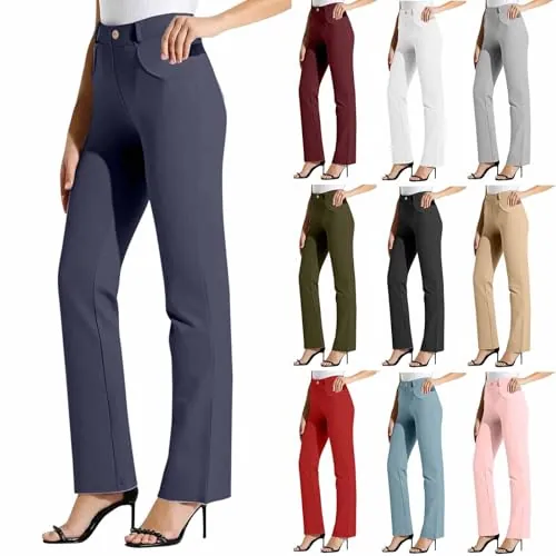 Womens High Waisted Straight Leg Pants