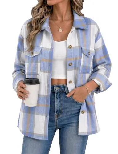 Zeagoo Flannel Jacket Women Plaid Button Down Shackets Long Sleeve