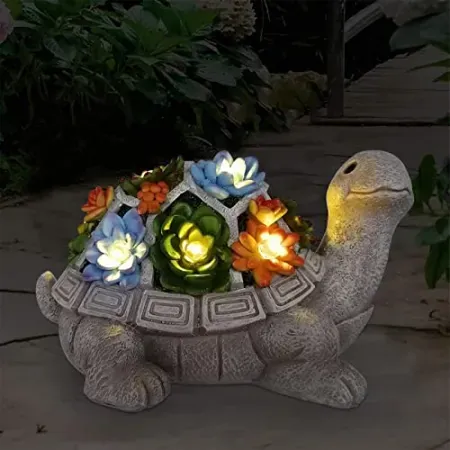 Nacome Solar Garden Outdoor Statues Turtle w/ Succulent & 7 LED Lights