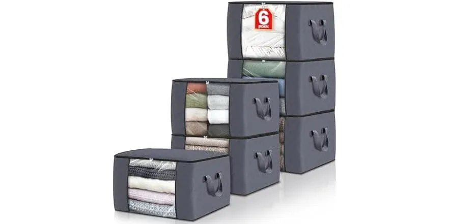 Fab Totes 60L Foldable Clothes/Blanket Storage Bags 6-Pack