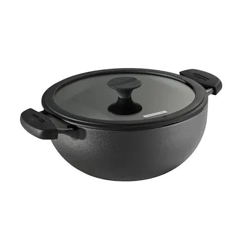 Tramontina Utsava Pre-Seasoned Cast Iron 4.9-Quart Kadai with Lid
