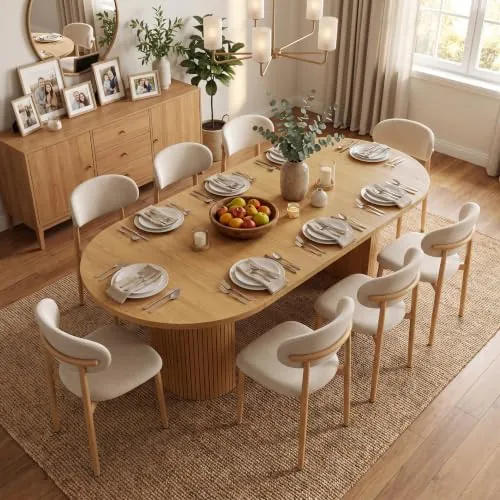 43.3"-94.5" Extendable Oval Dining Table for 4-8 with Storage