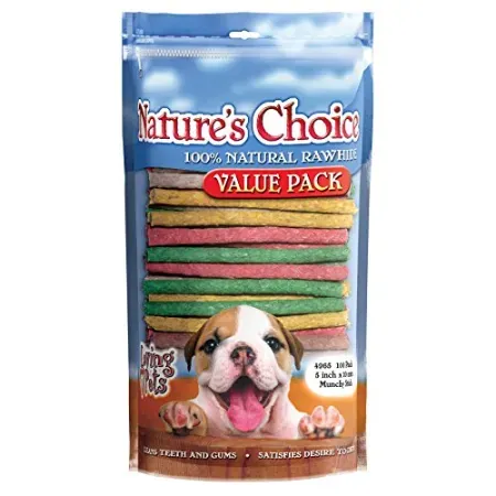 100-Pack Loving Pets Nature's Choice 100-Percent All Natural 5" Rawhide Munchy Stick Dog Treats