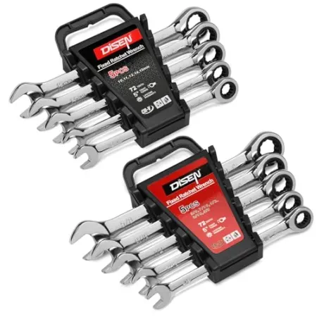 DISEN 10-Piece Ratcheting Wrench Set SAE & Metric Ratchet Wrench Set w/ Rack Organizer