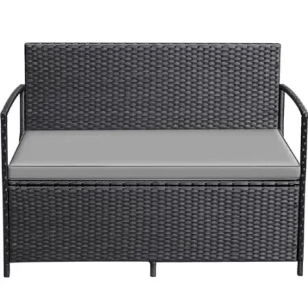 Greesum PE Rattan Wicker Patio Loveseat w/ Cushions, Built-in Storage