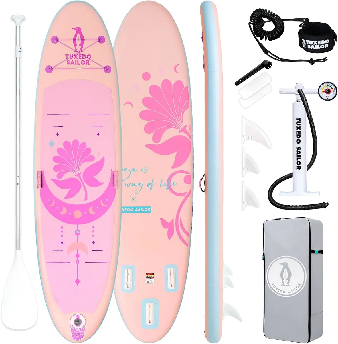Tuxedo Sailor Inflatable Paddle Board Set in Pink