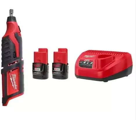 Milwaukee M12 12V Cordless Rotary Tool with M12 Compact 2.0 Ah Battery (2-Pack) Starter Kit