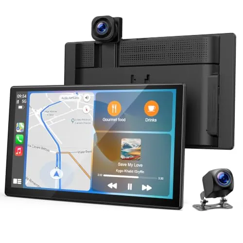 Topexplore 9" Wireless CarPlay Screen with 4K+1080P Dash Cam