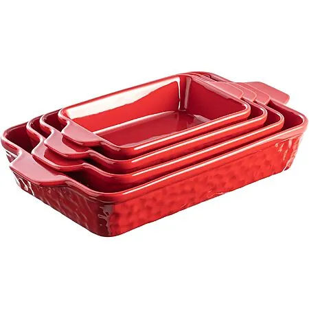 4-Pc Dafuceramic Rectangular Ceramic Casserole Dishes (Red)