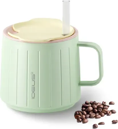 IDEUS FUJI NOVA 14oz Insulated Coffee Mug w/ Lid & Straw