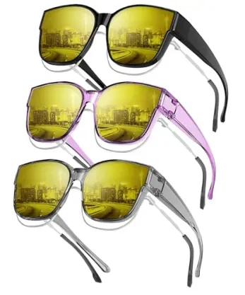 3-Pack KALIYADI Night-Vision-Glasses Fit-Over-Glasses Wrap-Around Glasses