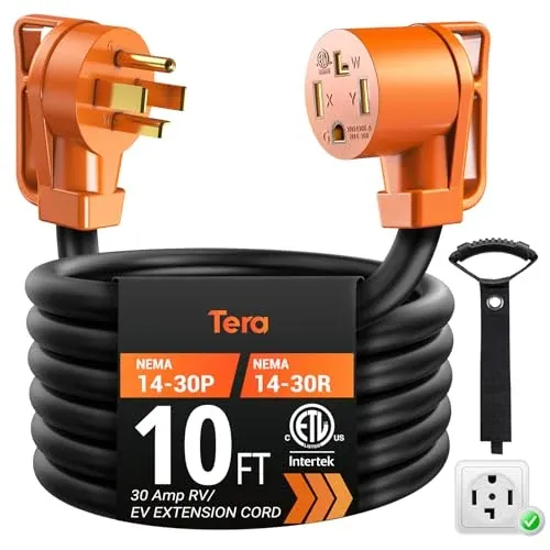 Tera 10' 30A Heavy-Duty RV & Dryer Extension Cord (NEMA 14-30P to 14-30R)