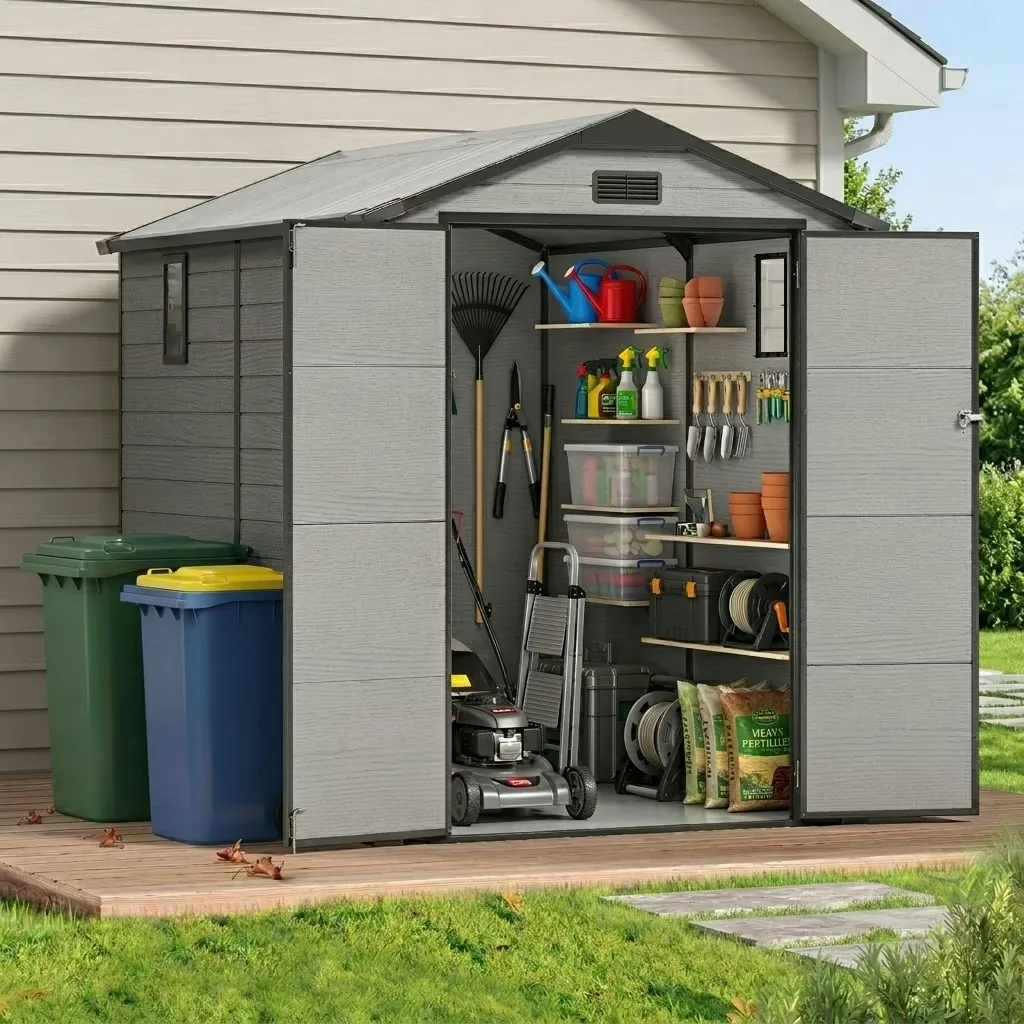 6x8-Foot Resin Storage Shed with Floor and Lockable Door
