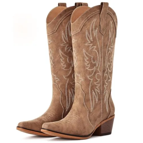 Women's Western Cowgirl Boots Mid Calf Snip Toe