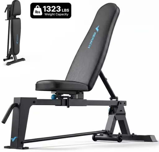 MERACH Foldable Adjustable Weight Bench w/ 5-Position Backrest (1323-lb Capacity)