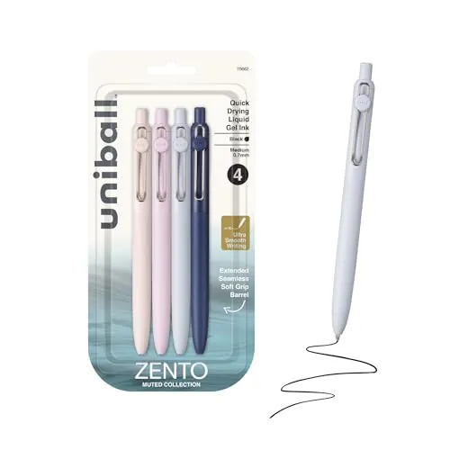 Uniball Zento Gel Pens, Black Ink, 0.7mm Medium Point, 4 Count