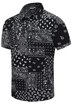 SheLucki Men's Short Sleeve Button-Down Hawaiian Shirt