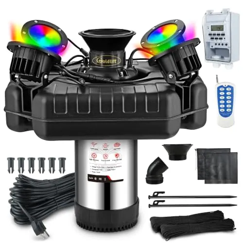 Goldlife F4 Pond Fountain Aerator 1HP 750W 100FT 4 RGB Lights
